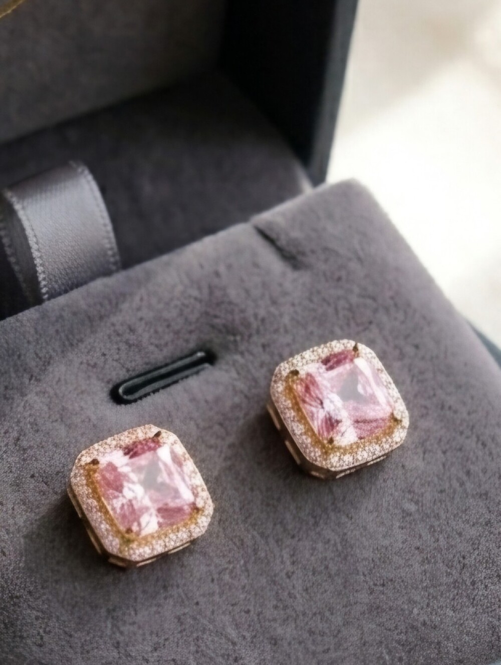 Elegant Pink and Gold Stud Earrings